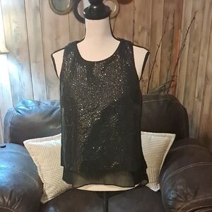 Esley Black Sequin Asymmetrical Tank Top